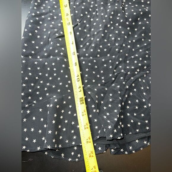 Madewell 100% Silk Black Star Printed Ruffle Bottom Mini Skirt Size 0 EUC - Picture 8 of 8